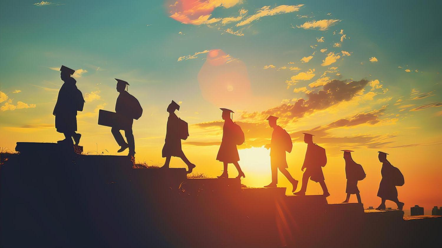 image of graduates walking up steps